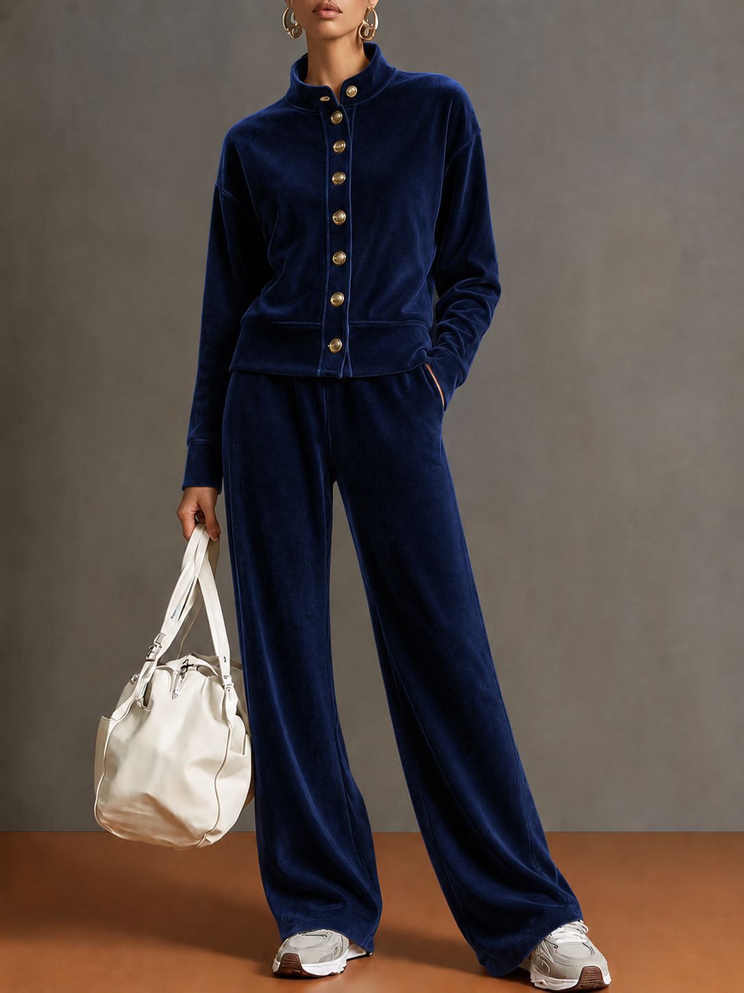 Alberta - Women's Velvet Stand Collar Wide Leg Matching Set
