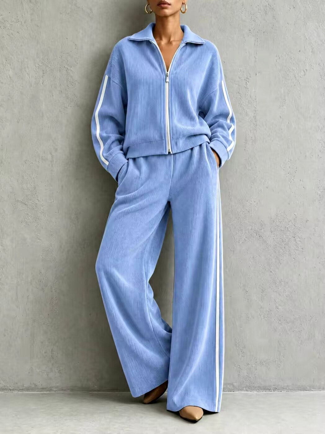 Kendall - Women's Ribbed Zip-Up Two-Piece Lounge Set