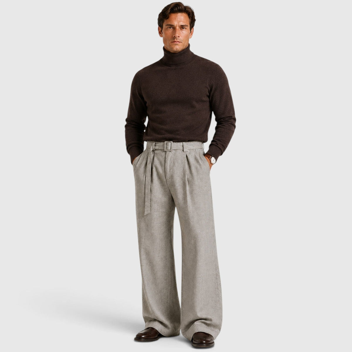Men's Straight-Leg Pleated Tailored Trousers