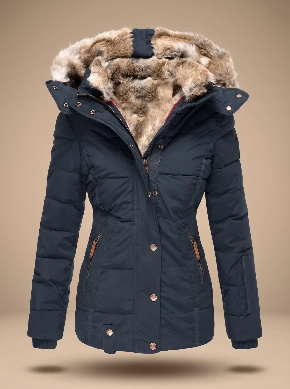 Women's puffer coat faux-fur hooded quilted winter
